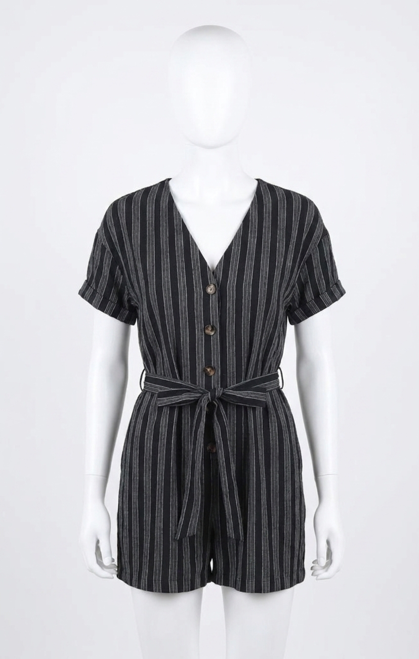 NEW SADIE & SAGE jada stripe romper in black/white